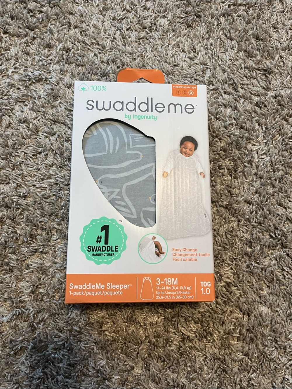 SwaddleMe Gray One-Piece Sleeper - Neutral Printed Baby Sleep Sack 3-18m